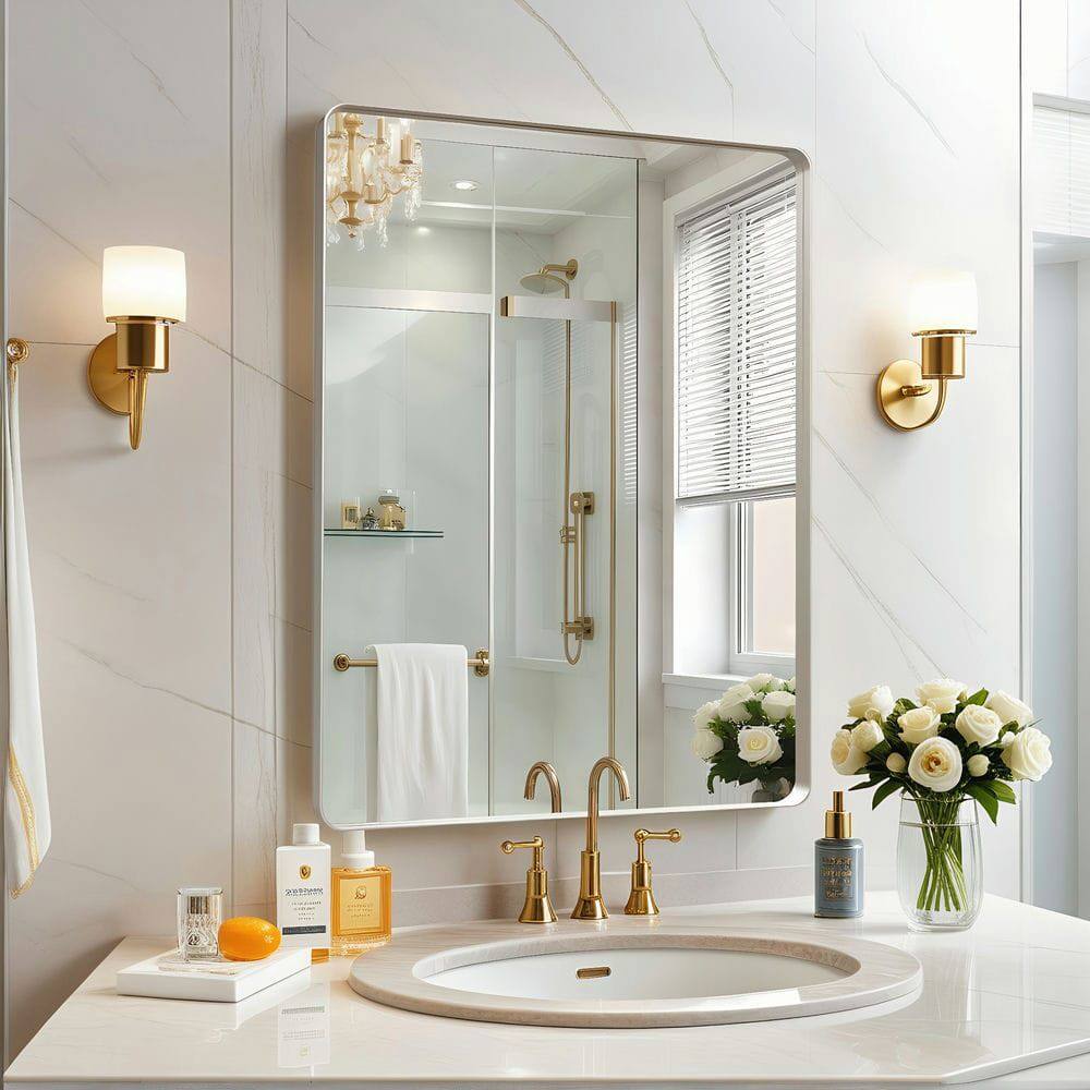 Alt View 5. Kadyn - 32x24 Inch Rectangle Wall Mirror with Rounded Corners and Silver Metal Frame - Silver.