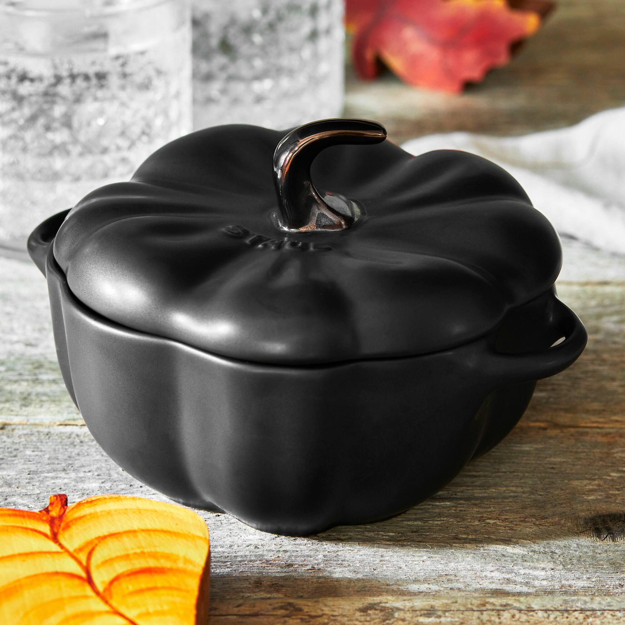 Alt View 1. Staub - Staub Ceramic 16-oz Petite Pumpkin Cocotte - Matte Black - Matte Black.