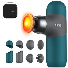 Renpho - Mini Massage Gun with Heat, Deep Tissue Percussion Massager with 4 Heads, Portable Size for Travel - Blue