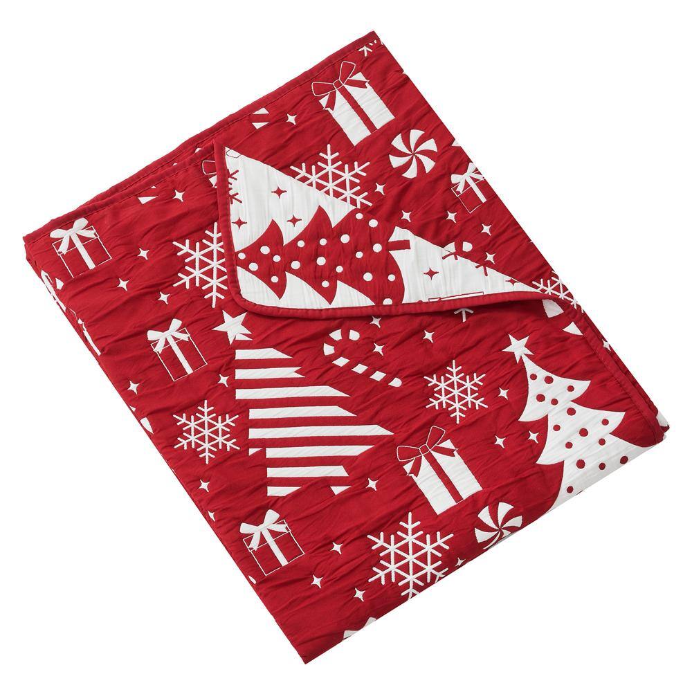Alt View 1. Greenland Home Fashions - Greenland Home Fashions Festive Christmas Pattern Reversible Design Durable Polyester Throw 50" x 60" Red - Red.