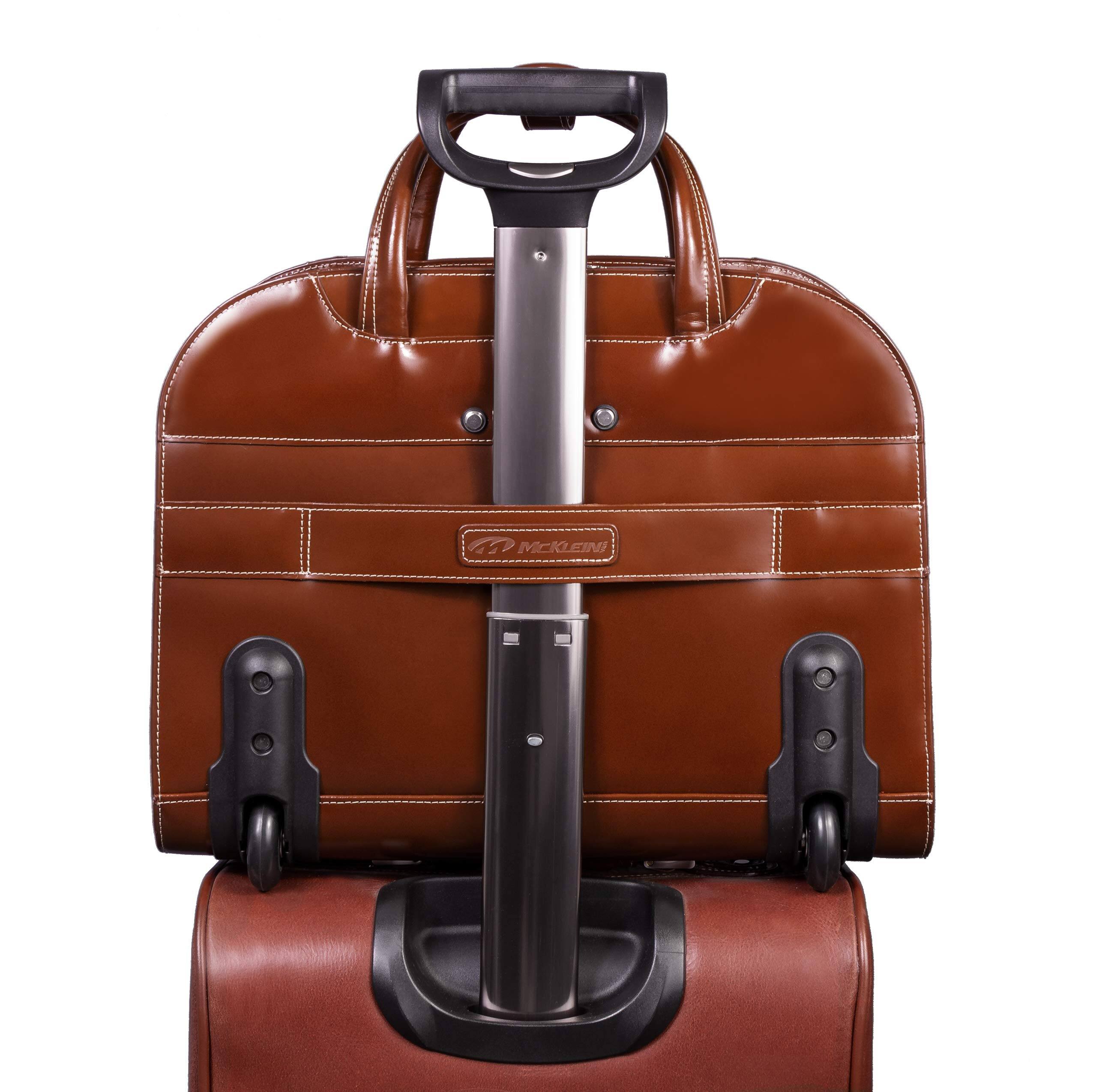 Alt View 4. JanSport - 15-inch Laptop Briefcase Top Grain Cowhide Leather Vertical Wheeled Rolling Business Bag Removable Trolley Case - Brown.