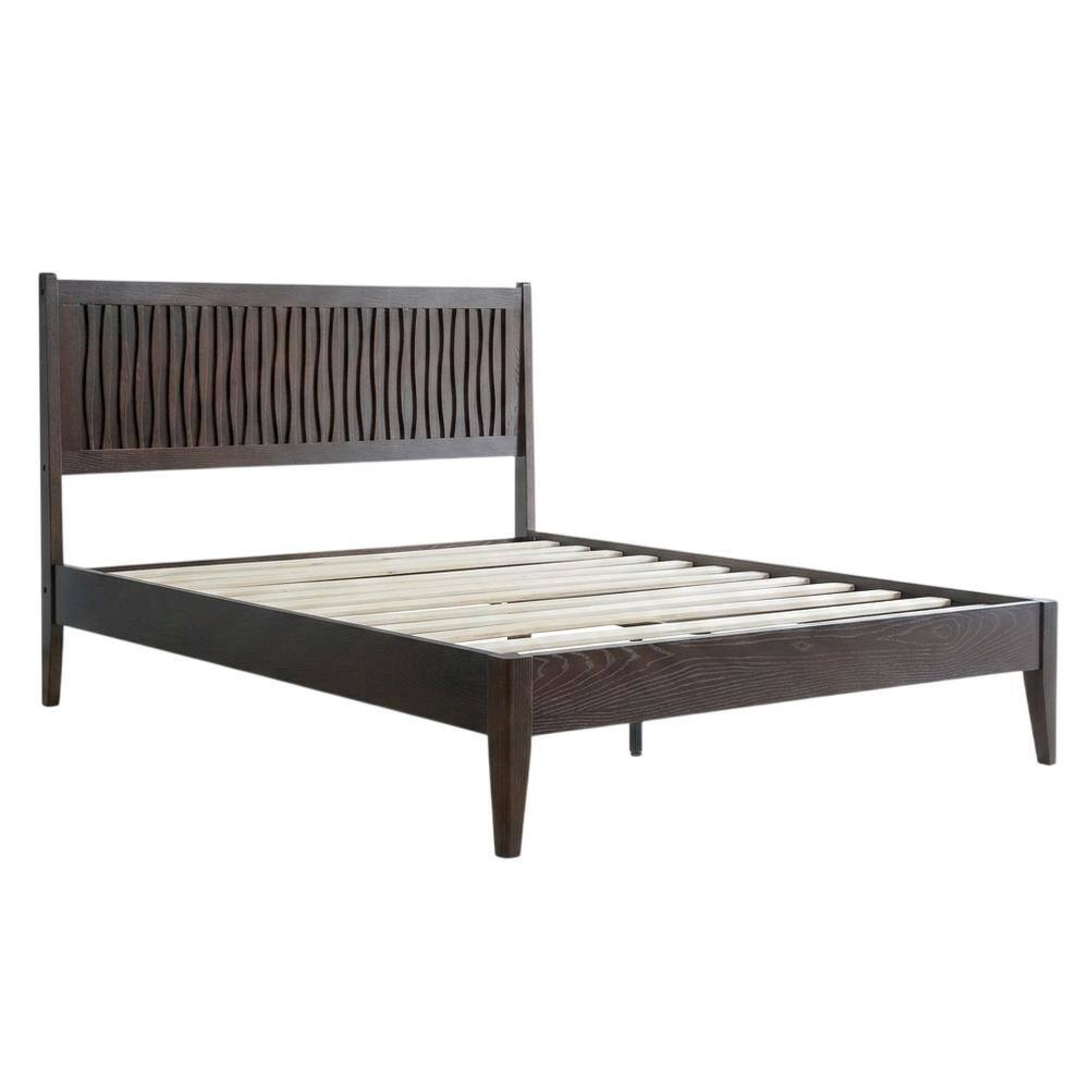 Back. FurniFact - Solid Wood Platform Bed - Dark Roast Oak.