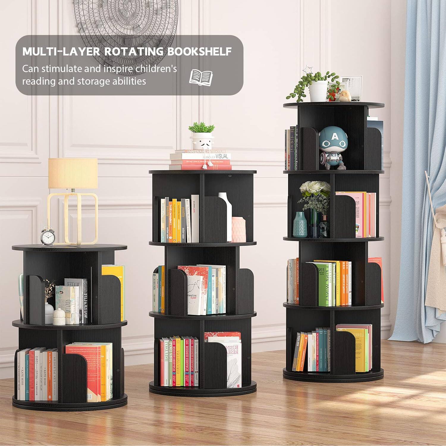 MULTI-LAYER ROTATING BOOKSHELF  
Can stimulate and inspire children's reading and storage abilities