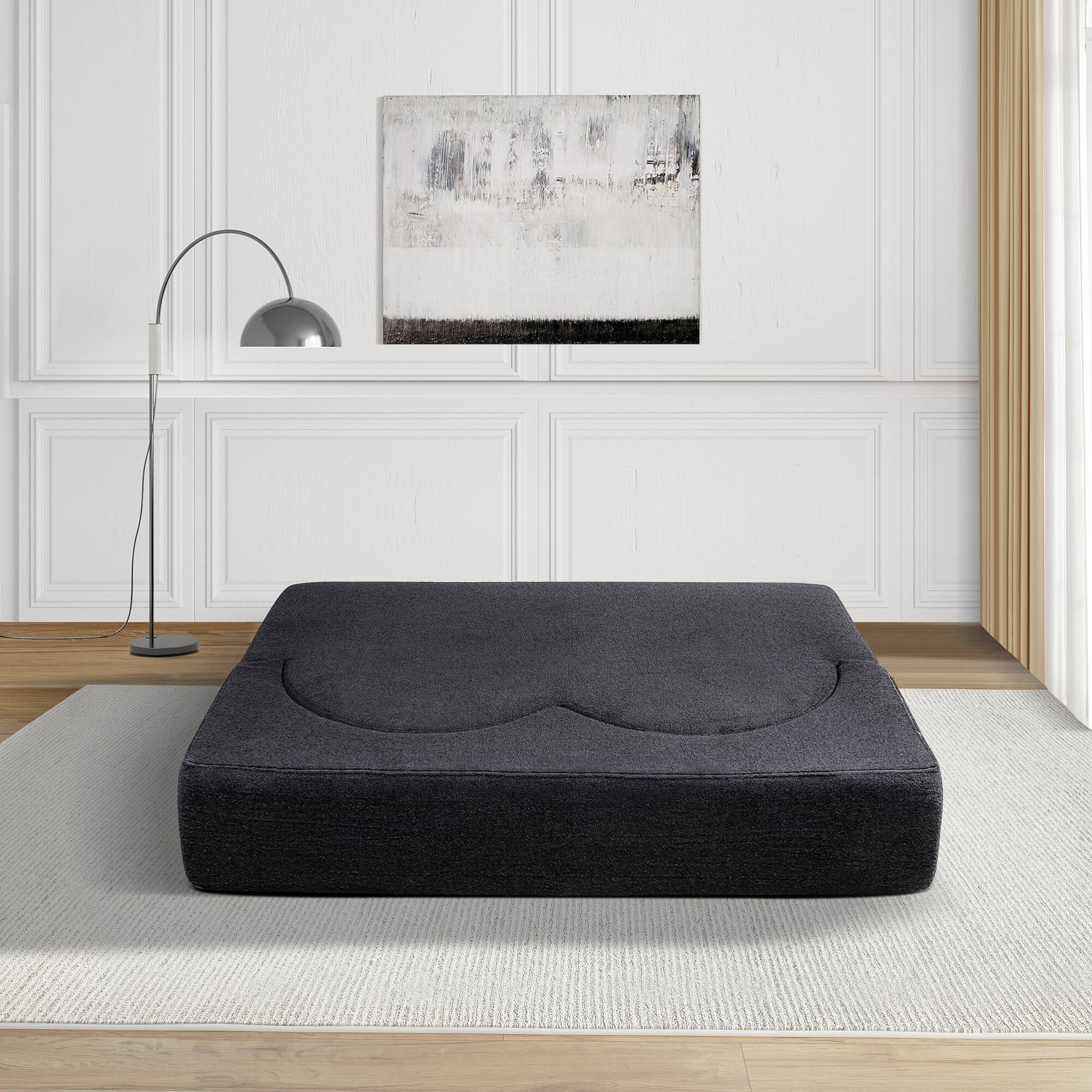 Alt View 4. GOODSILO - Convertible Teddy Fabric Folding Sofa Bed - Multi-Functional Floor Sleeper Futon for Compact Living Spaces - Black.