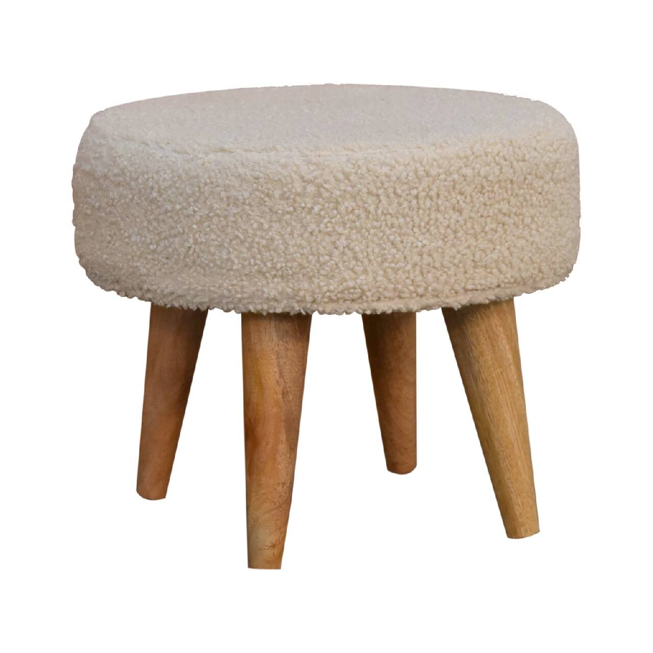 Angle. Artisan Furniture - Artisan Furniture Solid Wood Cream Boucle Petite Footstool - Brown.