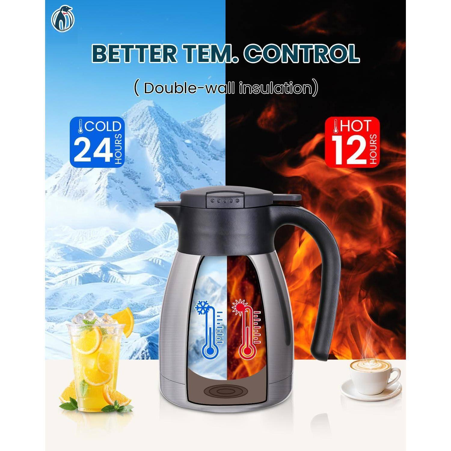 BETTER TEM. CONTROL  
(Double-wall insulation)  

COLD 24 HOURS  
HOT 12 HOURS