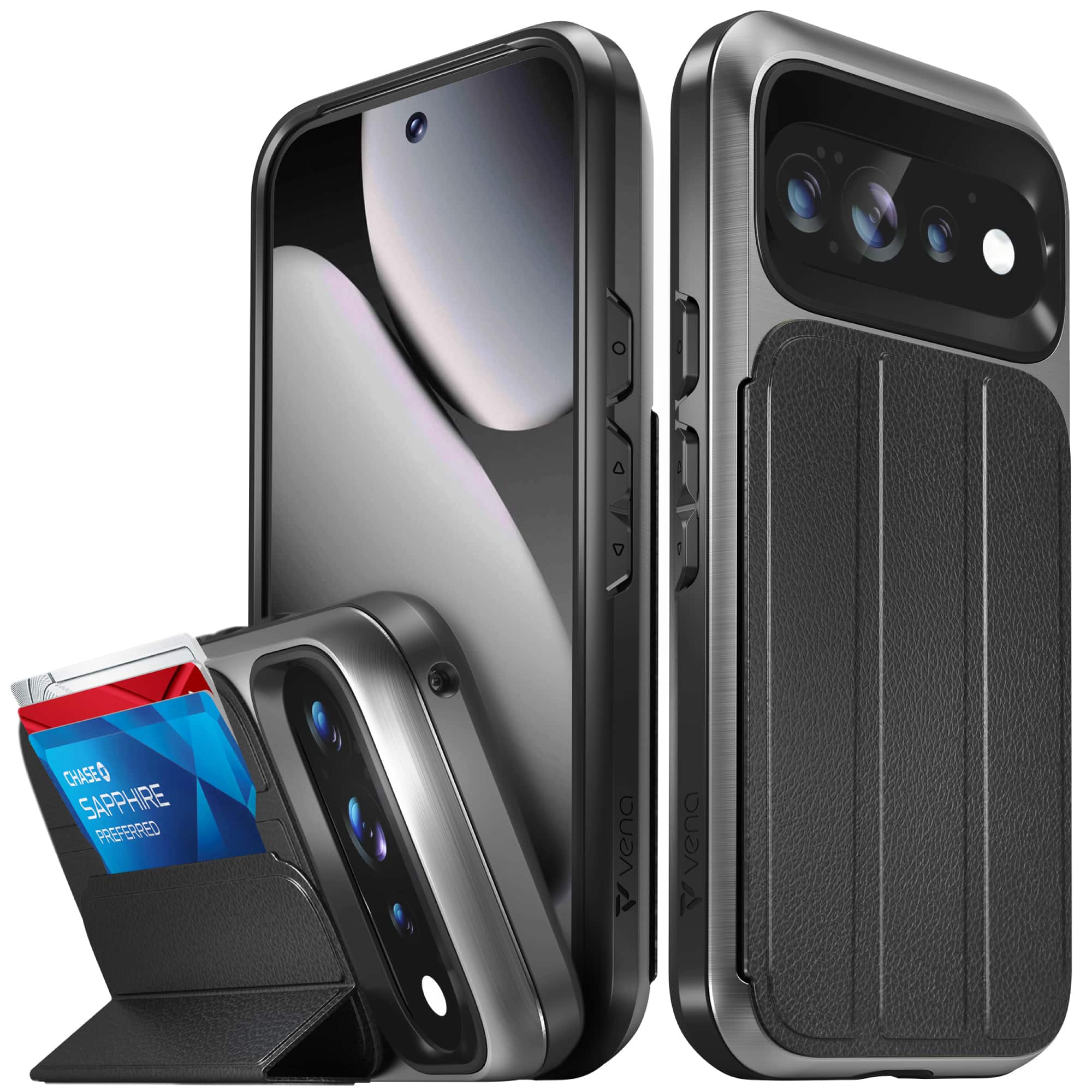 Vena - vCommute Wallet Case For Google Pixel 11/11 Pro, Leather Flip Cover with Card Slot and Kickstand, Black - Black|Space Gray price history on PriceWatchPro