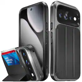 Vena - vCommute Wallet Case For Google Pixel 11/11 Pro, Leather Flip Cover with Card Slot and Kickstand, Black - Black|Space Gray