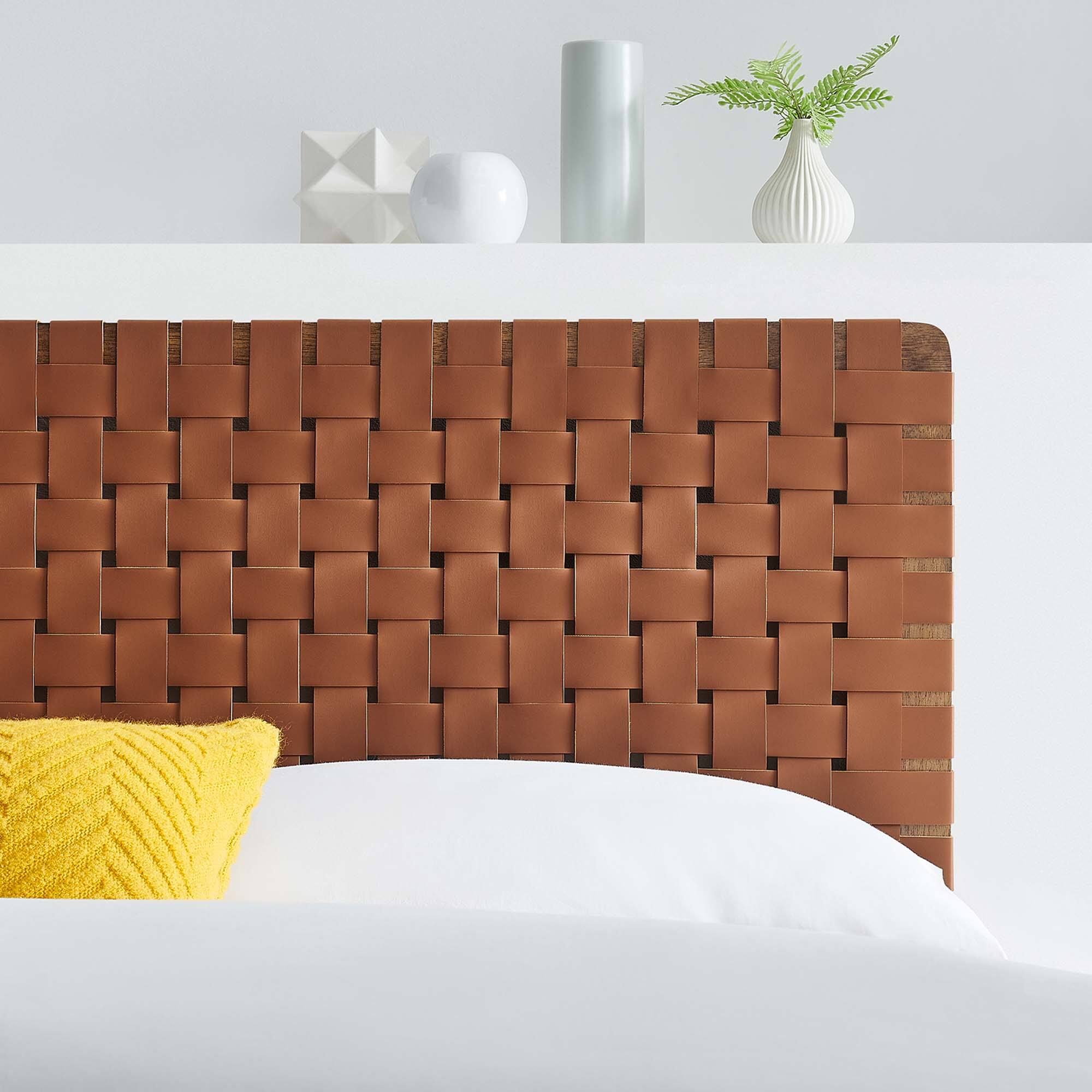 Alt View 4. Modway - Sparta Weave Vegan Leather Full Headboard by Modway - Brown.
