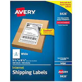 Avery - Inkjet Shipping Labels, 5.5" x 8.5", Matte 200 Labels/Box - White