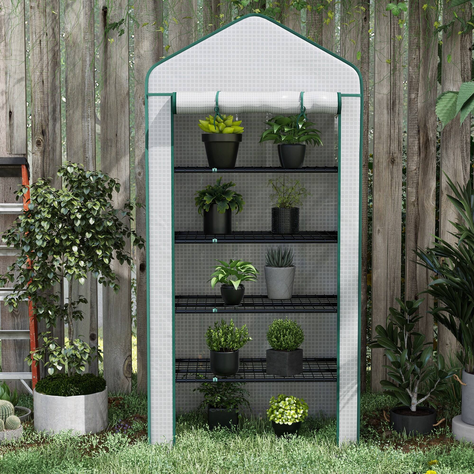 Alt View 8. Outsunny - 5 Tier Mini Greenhouse, 76" x 35.4" x 19.3" Small Portable Greenhouse with Reinforced PE Cover, Roll-Up Zippered Door.