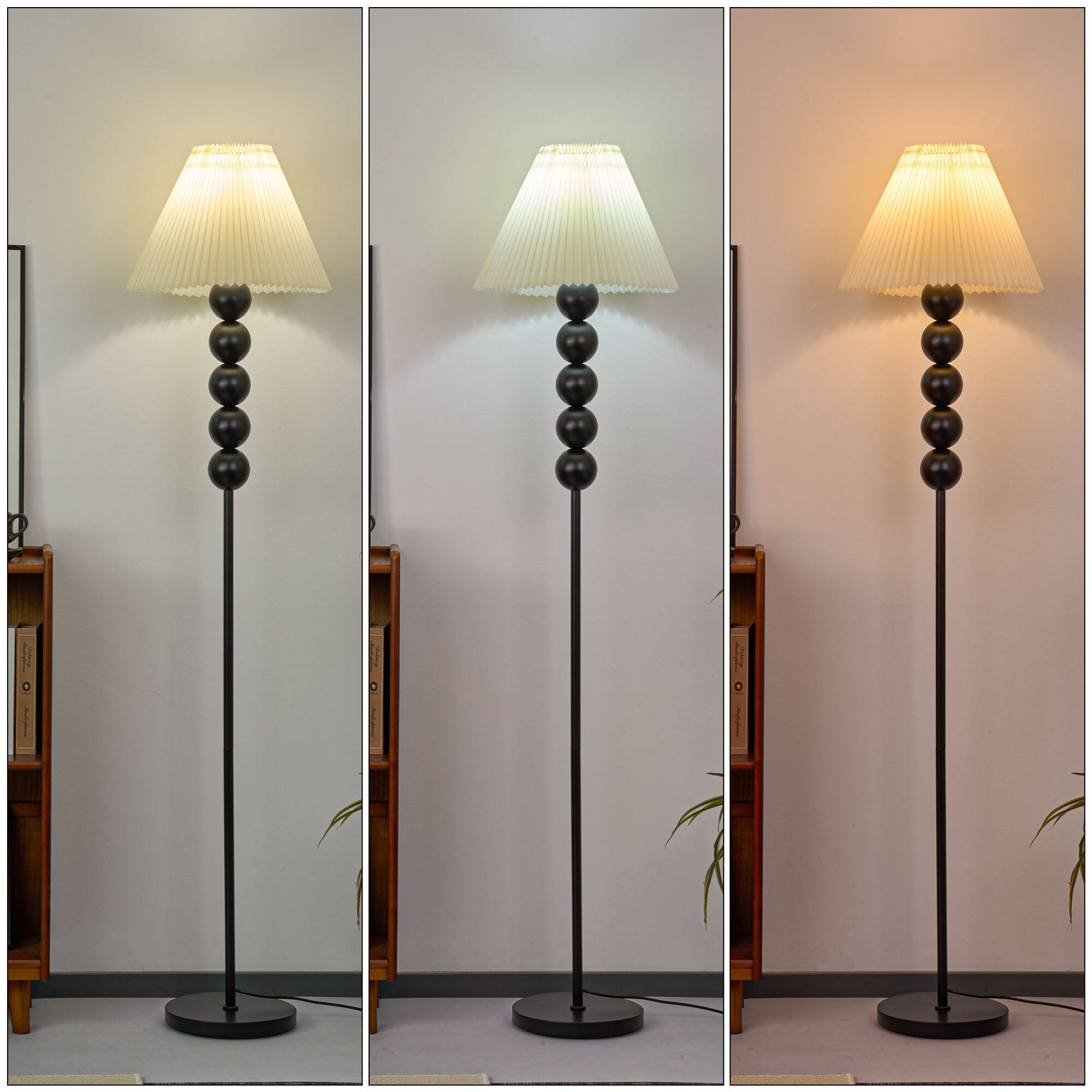Alt View 1. Akoasm - 65" Mid-Century Modern Floor Lamp - Wood Base & Pleated Shade, 3-Temperature Bulb Included for Living Room Bedroom.