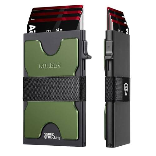 Vulpecula Spade - Mens Business Card Holder, Slim Card Wallet for Men and Women, Minimalist RFID Blocking Wallet with Pop-Up Function - Matte Olive Green