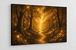 FC Design - Large Canvas 24x36" Ready-to-Hang Golden Color Forest Path Glow Art Painting Home Wall Décor - MultiColor