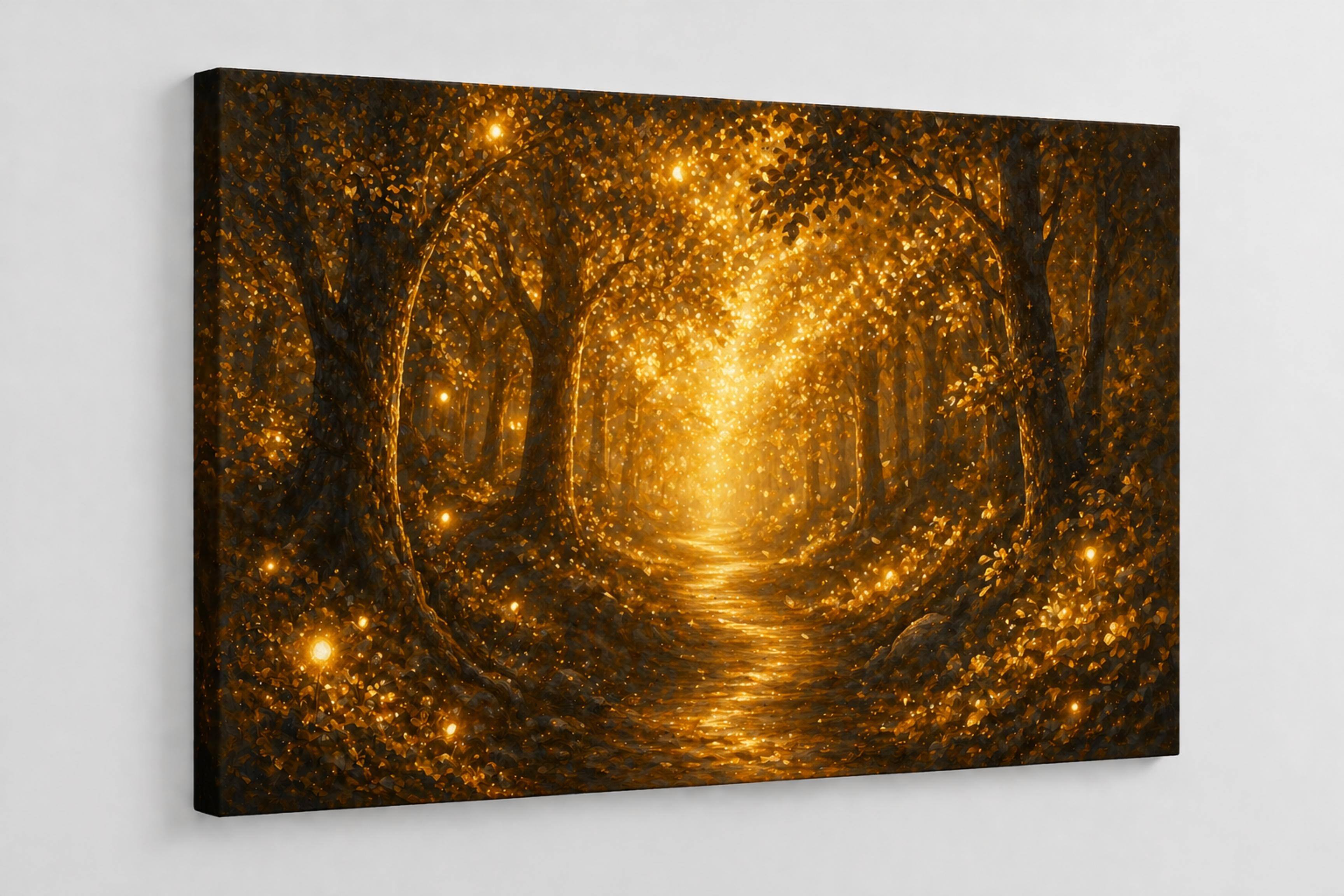 Front. FC Design - Large Canvas 24x36" Frameless Golden Color Forest Path Glow Art Painting Home Wall Décor - MultiColor.