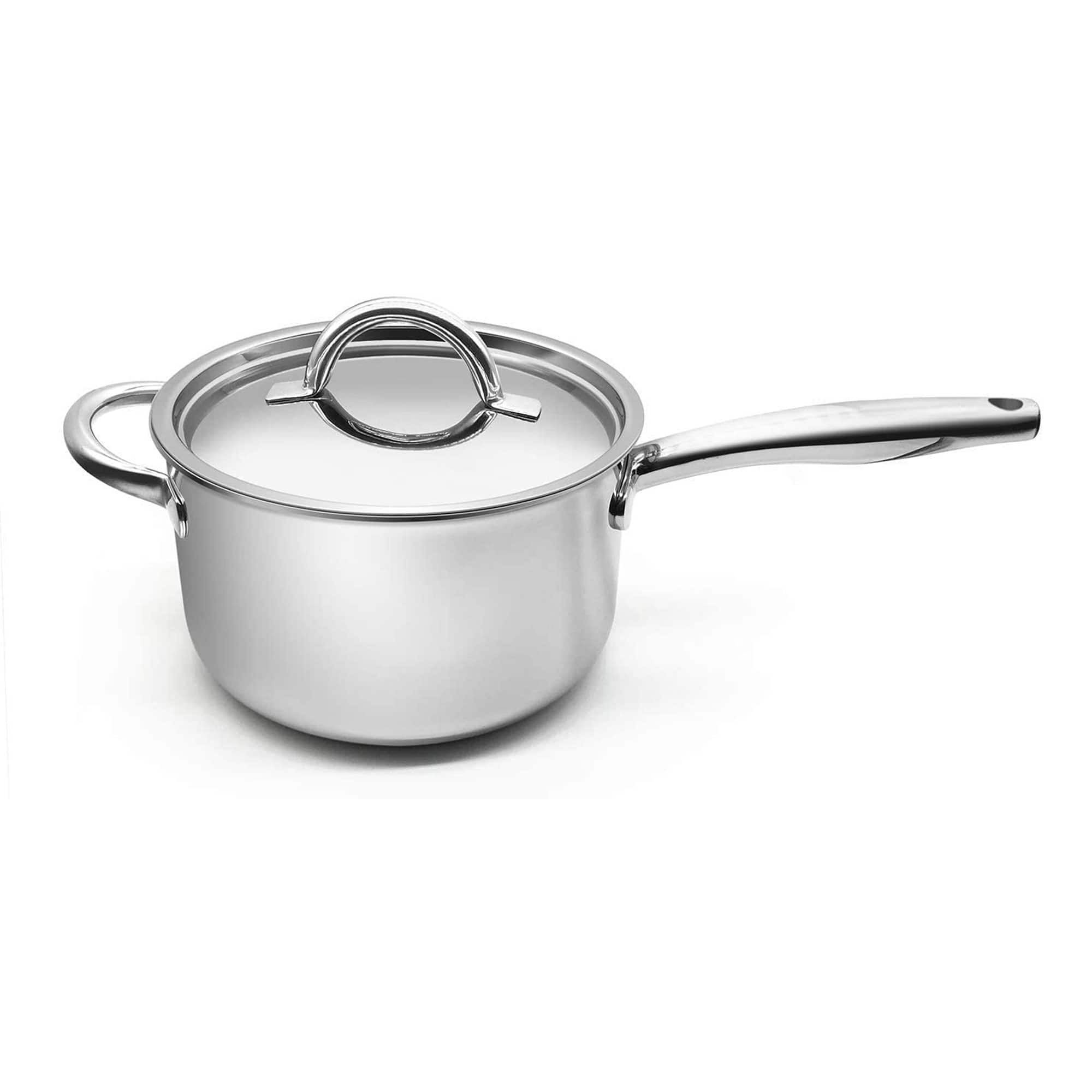 Fortune Candy - 4-Quart Tri-Ply Stainless Steel Saucepan with Lid, 18/8 Mirror Finish, Induction Ready, Dishwasher Safe, Welded Handle - Silver