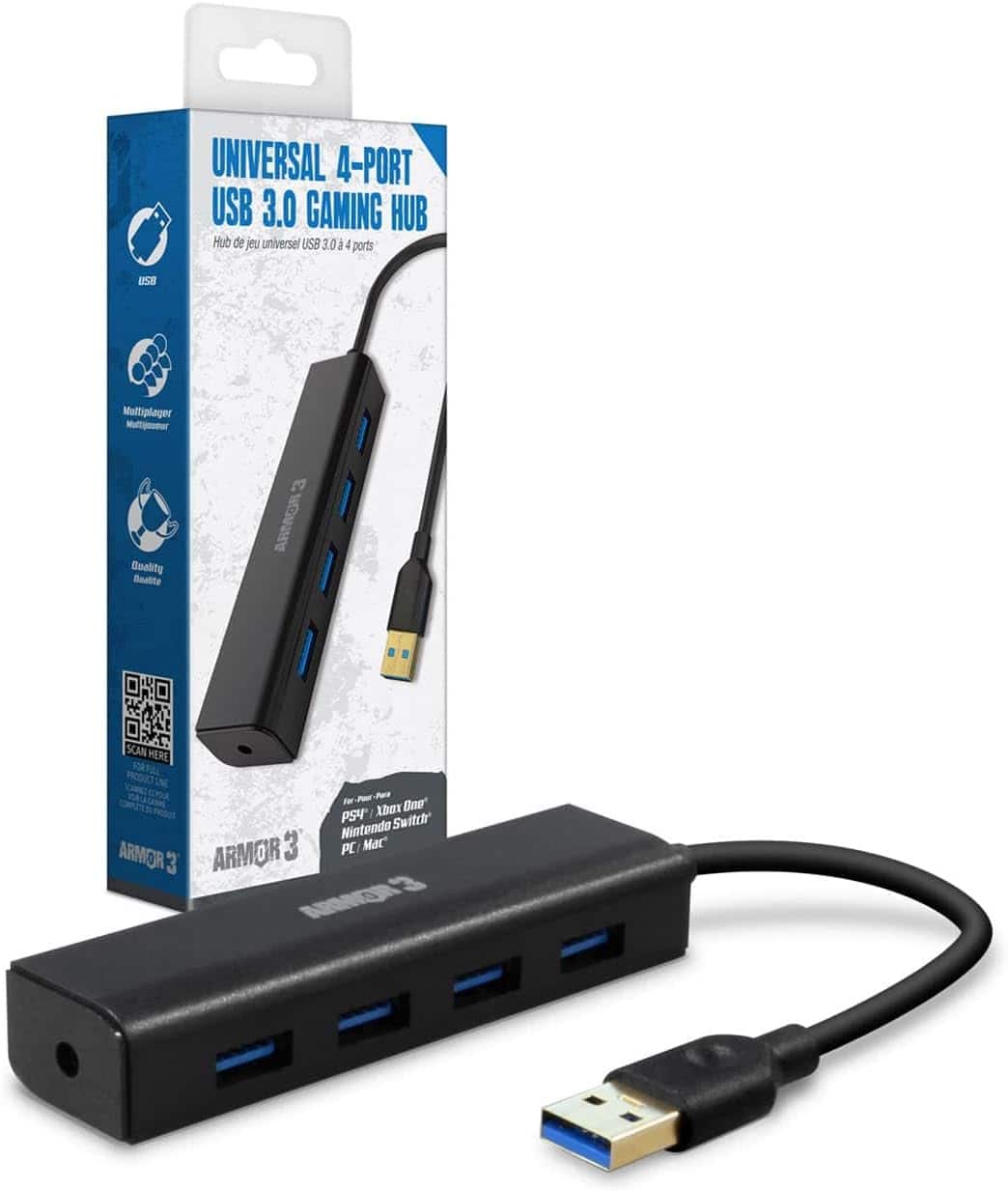 Hyperkin - Armor3 Universal 4-Port USB 3.0 Gaming Hub for PS4 Xbox Switch PC Mac