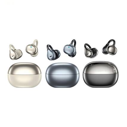 Front. SKONYON - Open-Ear Clip-On True Wireless Earbuds - Grey.