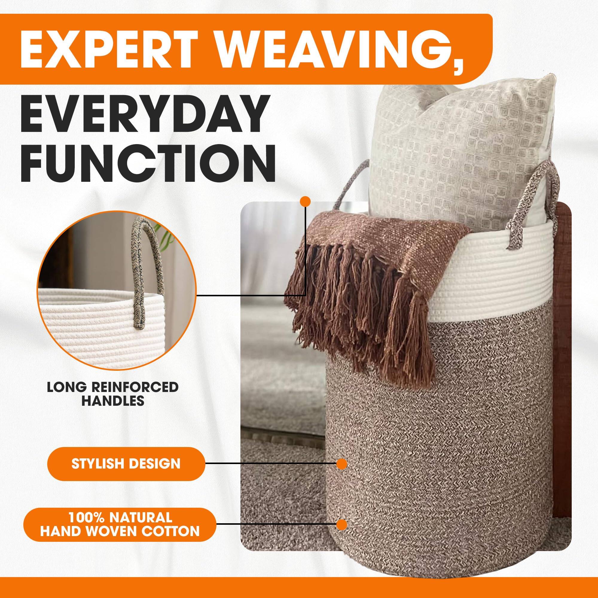 EXPERT WEAVING, EVERYDAY FUNCTION

LONG REINFORCED HANDLES

STYLISH DESIGN

100% NATURAL HAND WOVEN COTTON