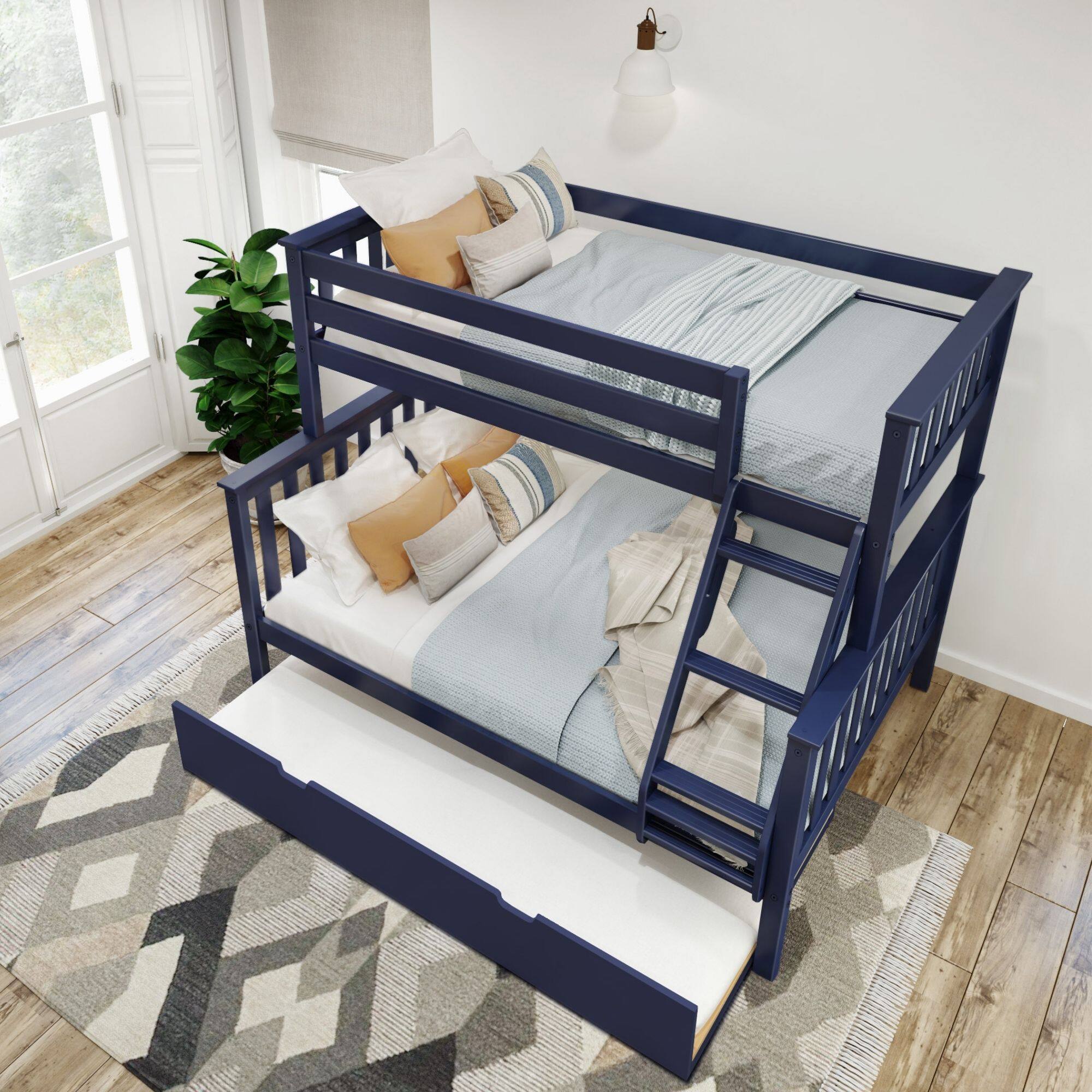 Alt View 5. Plank+Beam - Classic Twin over Full Bunk Bed Bed + Trundle, Blue - Blue.