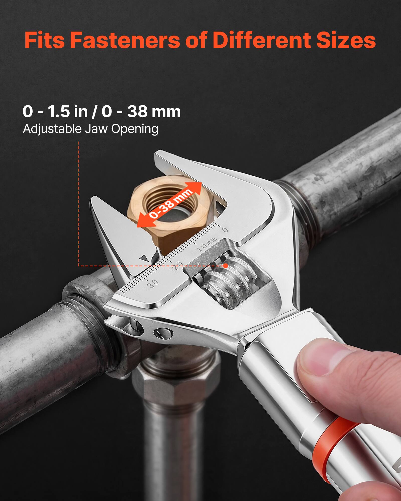 Fits Fasteners of Different Sizes

0 - 1.5 in / 0 - 38 mm Adjustable Jaw Opening