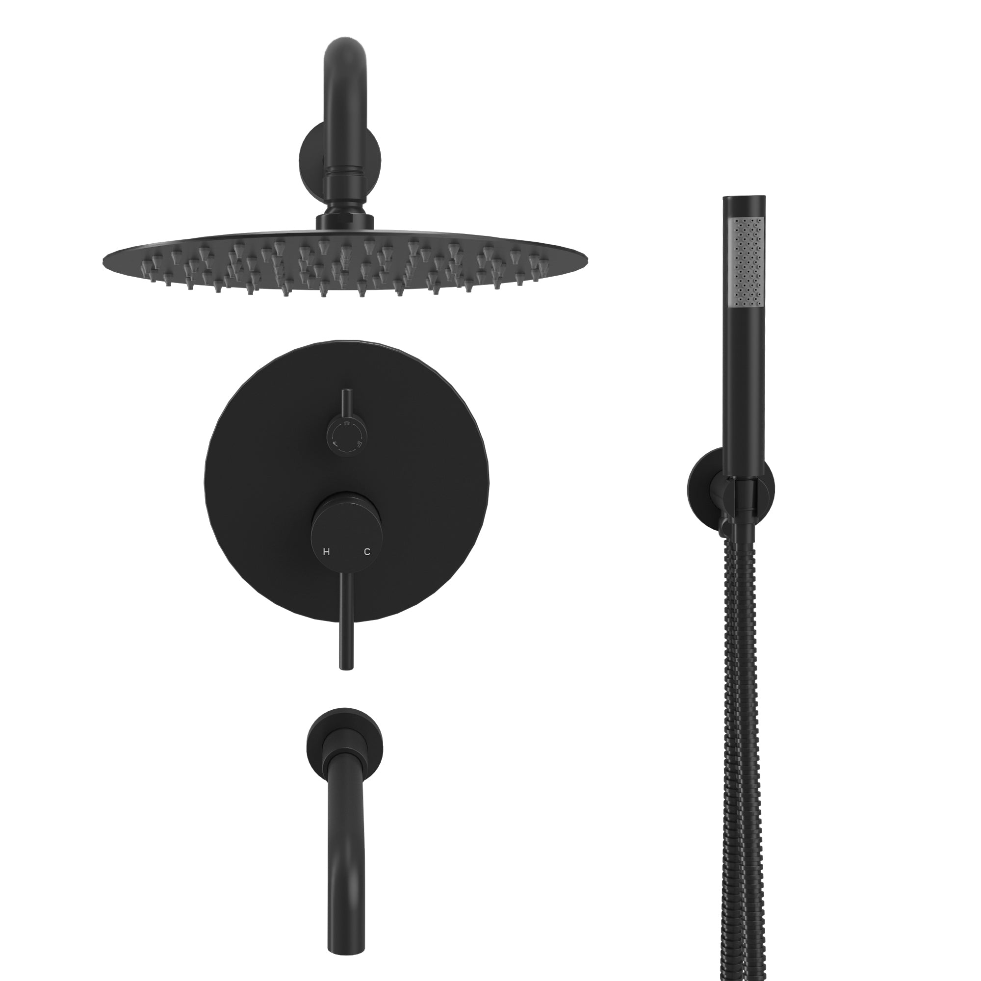 Alt View 9. Boyel Living - Wall Mount 10 in. Single Handle 1-Spray Tub and Shower Faucet 1.8 GPM in Matte Black Pressure Balance Valve Included - Matte Black.