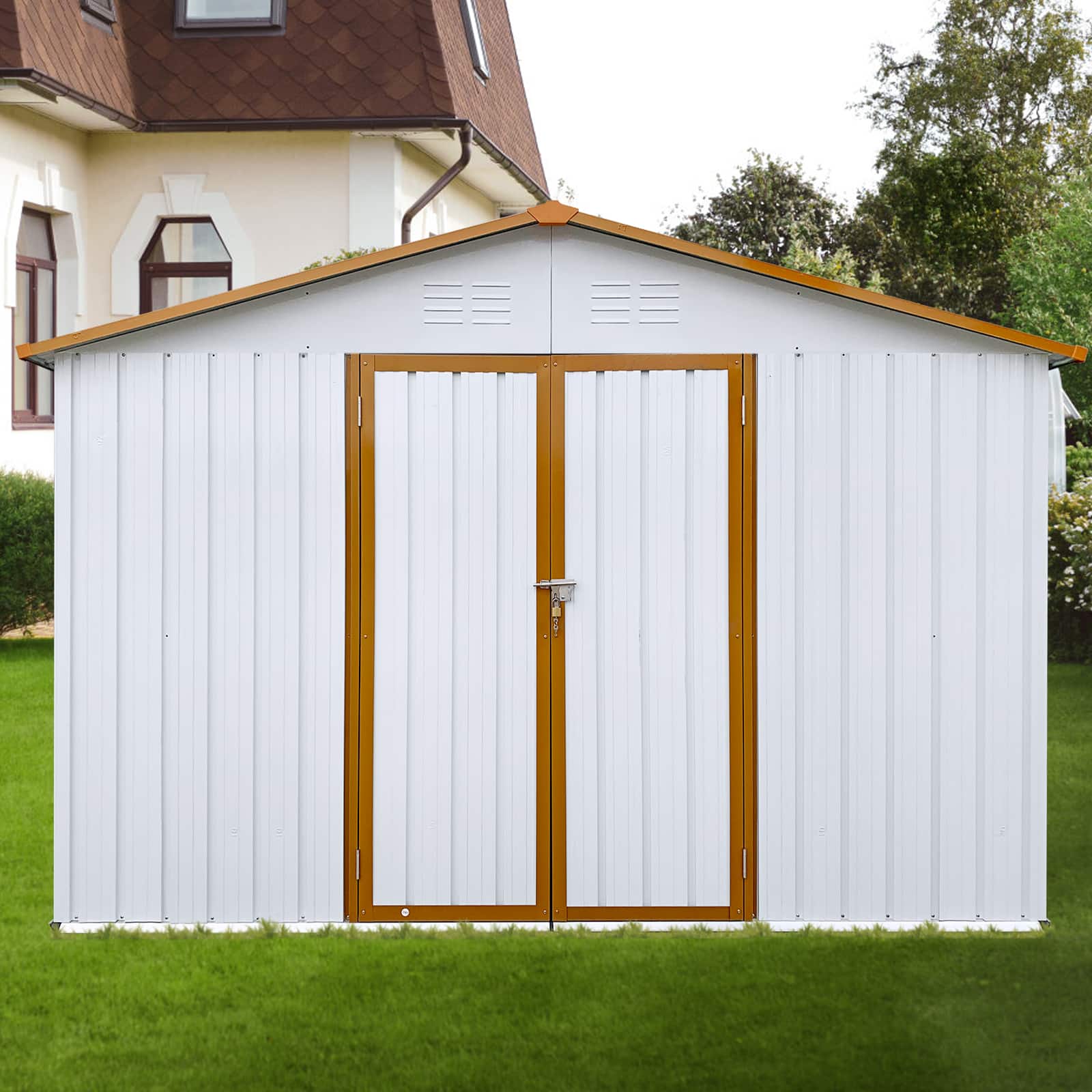 Mondawe - 10x12 Ft Metal Garden Sheds Outdoor Storage Sheds - White