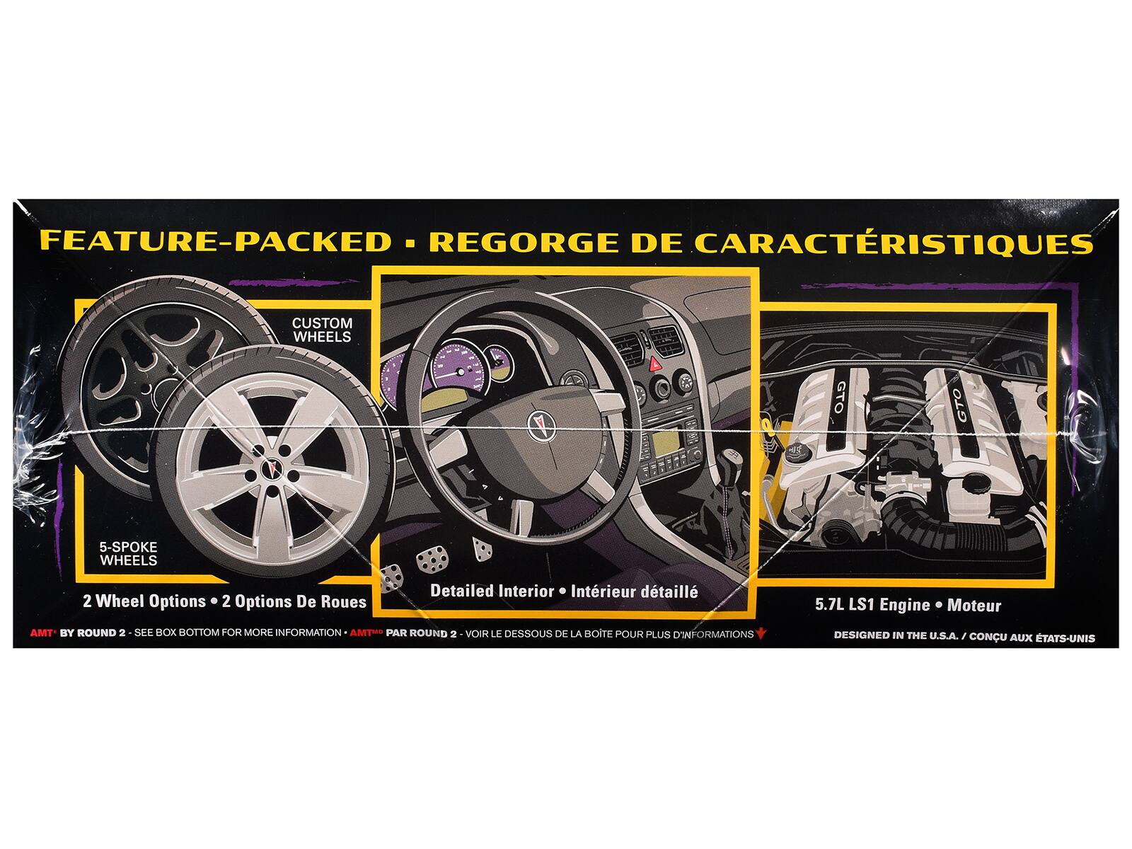 FEATURE-PACKED - REGORGE DE CARACTÉRISTIQUES

CUSTOM WHEELS

5-SP0KE WHEELS
2 Wheel Options - 2 Options De Roues

Detailed Interior - Intérieur détaillé

5.7L LS1 Engine - Moteur

AMT BY ROUND 2
SEE BOX BOTTOM FOR MORE INFORMATION - OMT PAR ROUND 2 VOIR LE DESSOUS DE LA BOITE POUR PLUS D'INFORMATIONS

DESIGNED IN THE U.S.A. - CONÇU AUX ÉTATS-UNIS