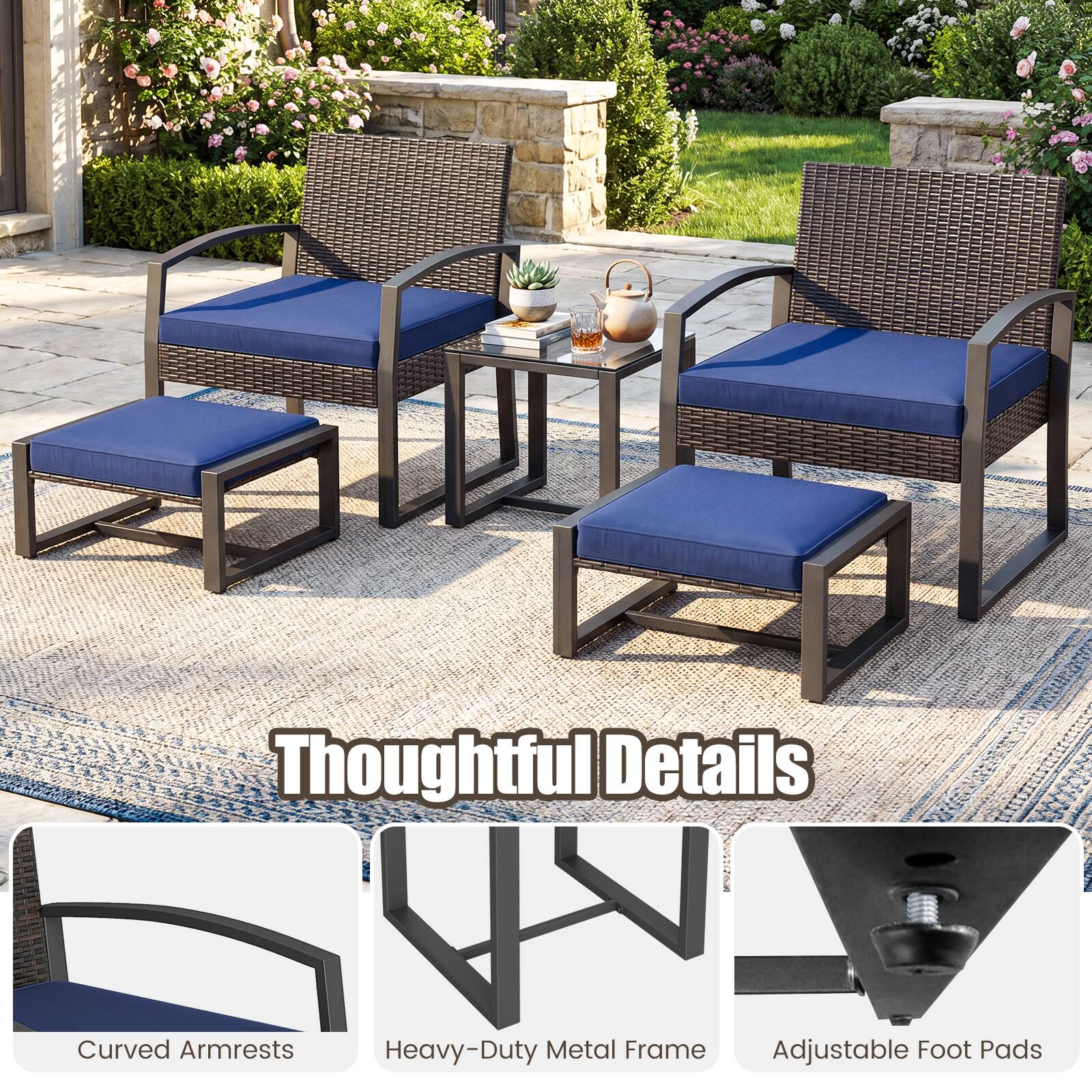 Thoughtful Details

- Curved Armrests
- Heavy-Duty Metal Frame
- Adjustable Foot Pads