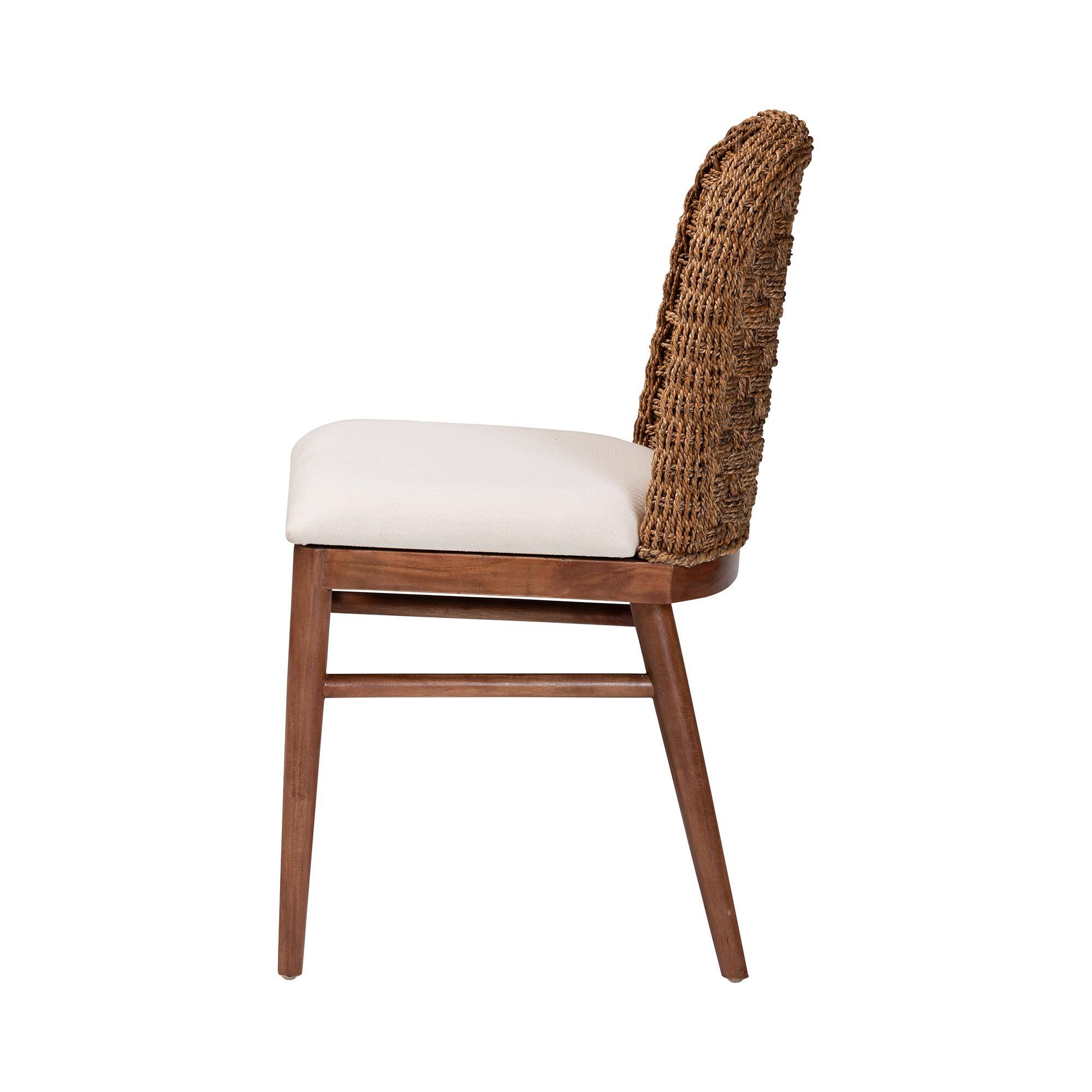 Left. bali & pari - Denver Modern Bohemian Finished Acacia Wood and Seagrass Dining Chair - White/Walnut Brown.