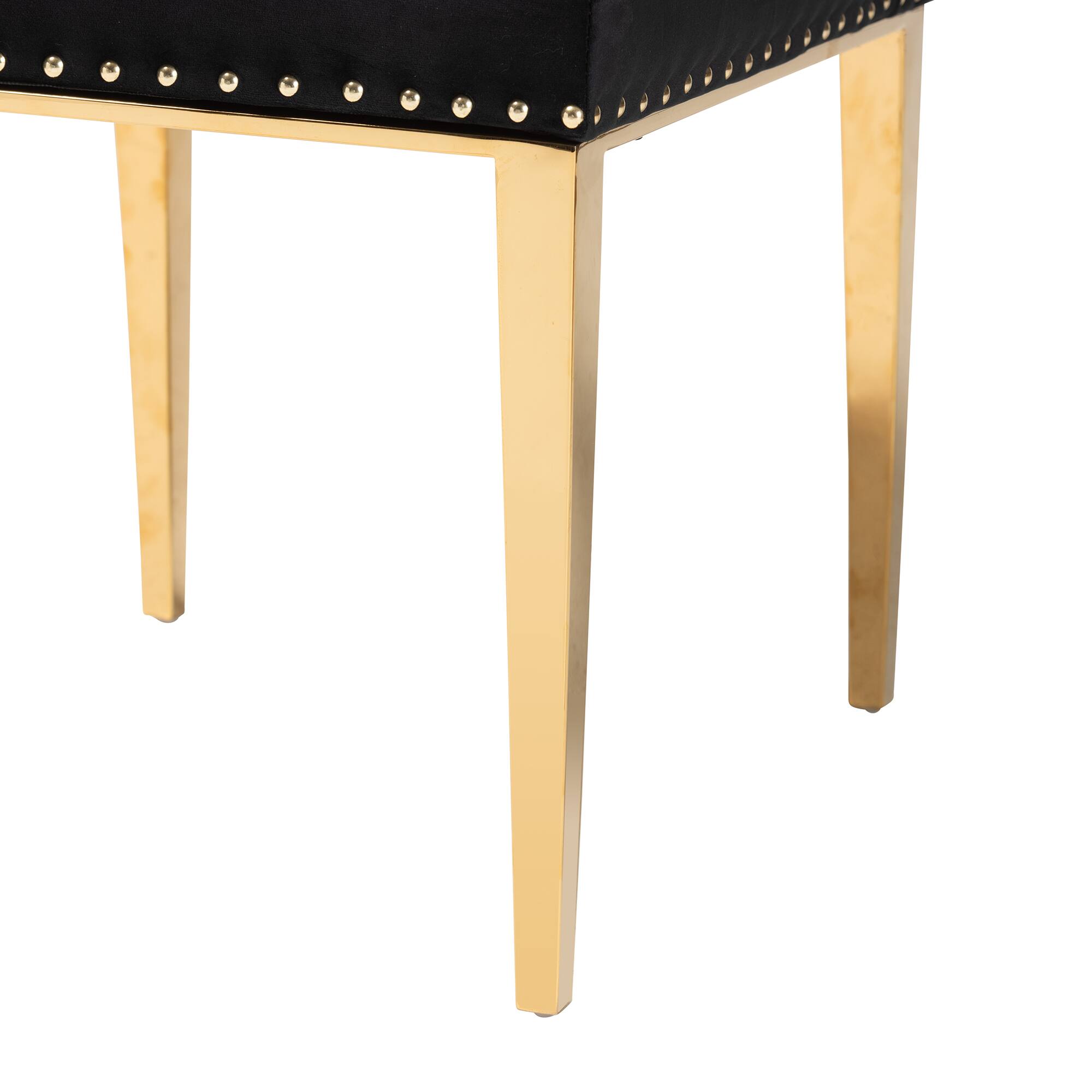 Alt View 1. Baxton Studio - Caspera Contemporary Glam and Luxe Velvet Fabric and Gold Metal 2-Piece Dining Chair Set - Black/Gold.