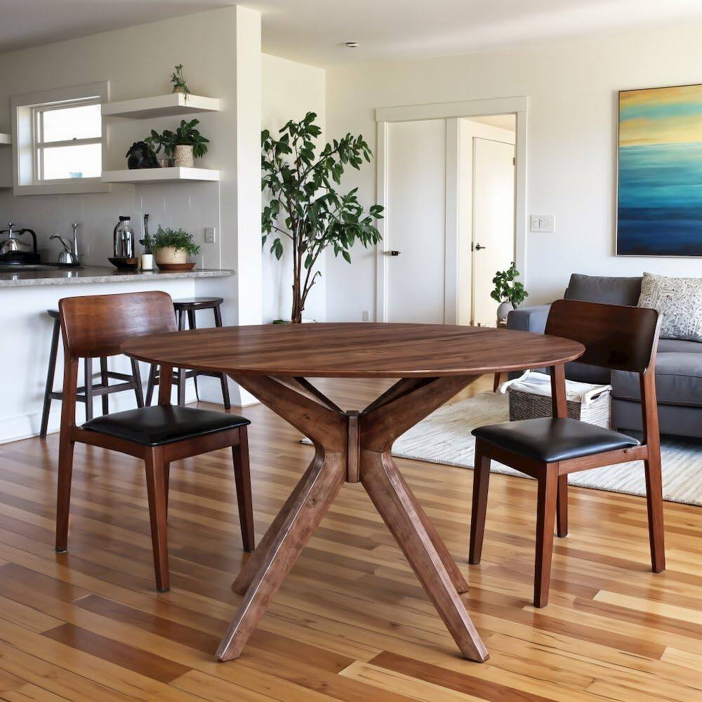 Angle. Starlight Canyon Home - Brown Round Pedestal Dining Table – Elegant Dining Table for 4 Persons - Brown.