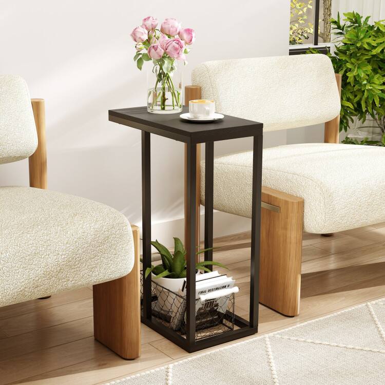 Back. SlickBlue - C-Shaped End Table Slide Under Couch, TV Tray for Coffee, Laptop, and Tablet - Black.