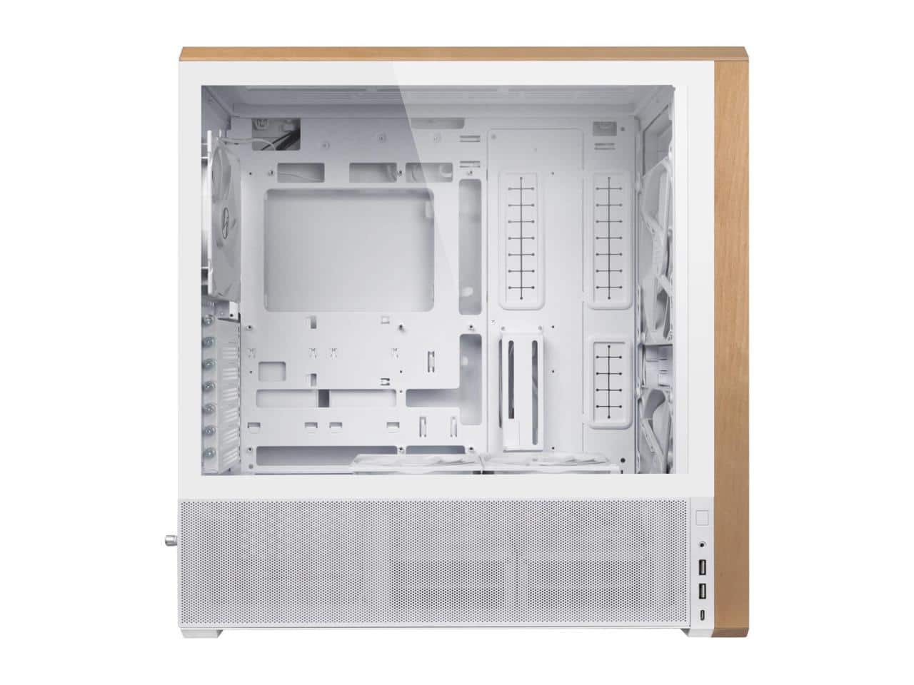 Lian Li LANCOOL 217 Walnut Wood Mid Tower Case, 5 PWM Fans, White