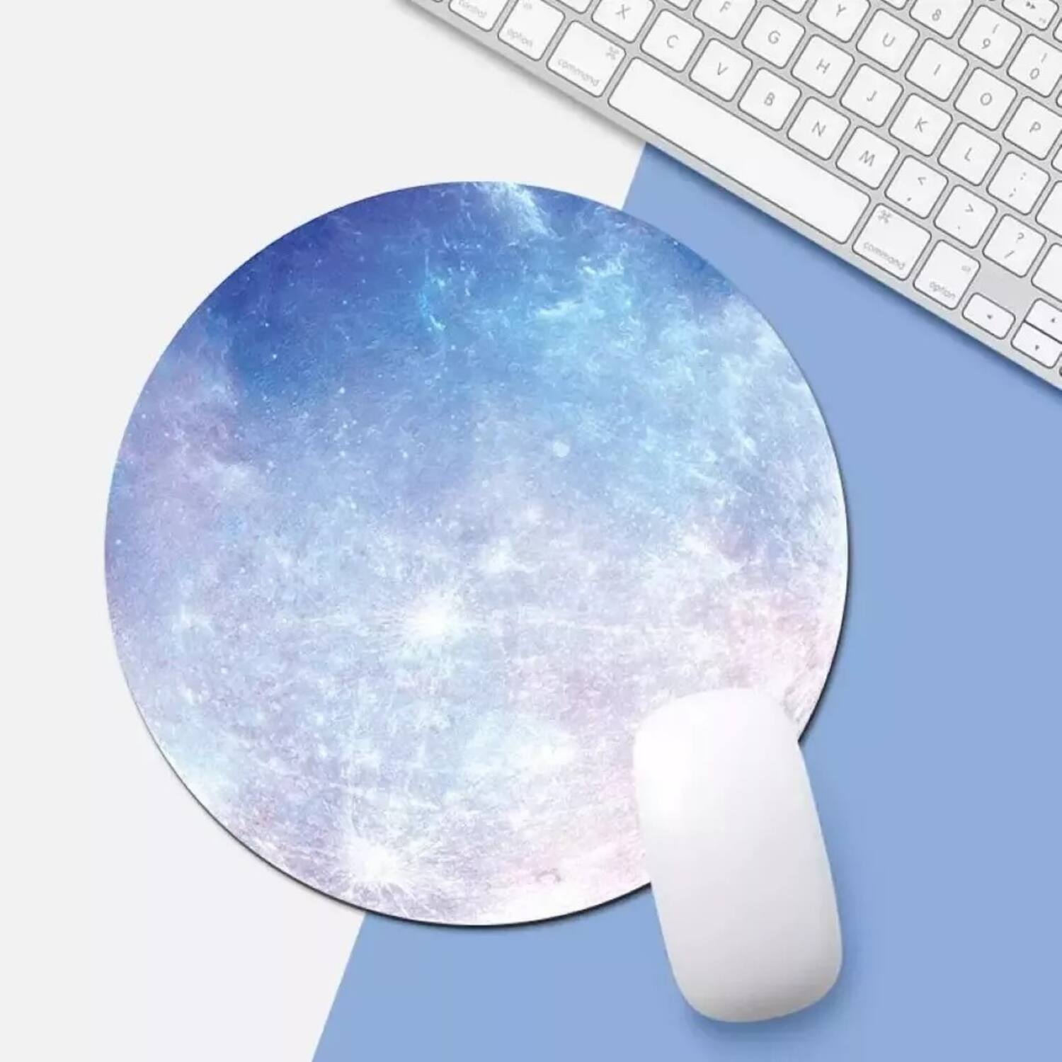 Angle. Stock Preferred - Space Gaming Round Mouse Pad Mercury Pattern - Blue.