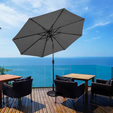 Front. Mondawe - 10 ft Outdoor Patio Umbrella with Bright Solar LED Lights - Gray.
