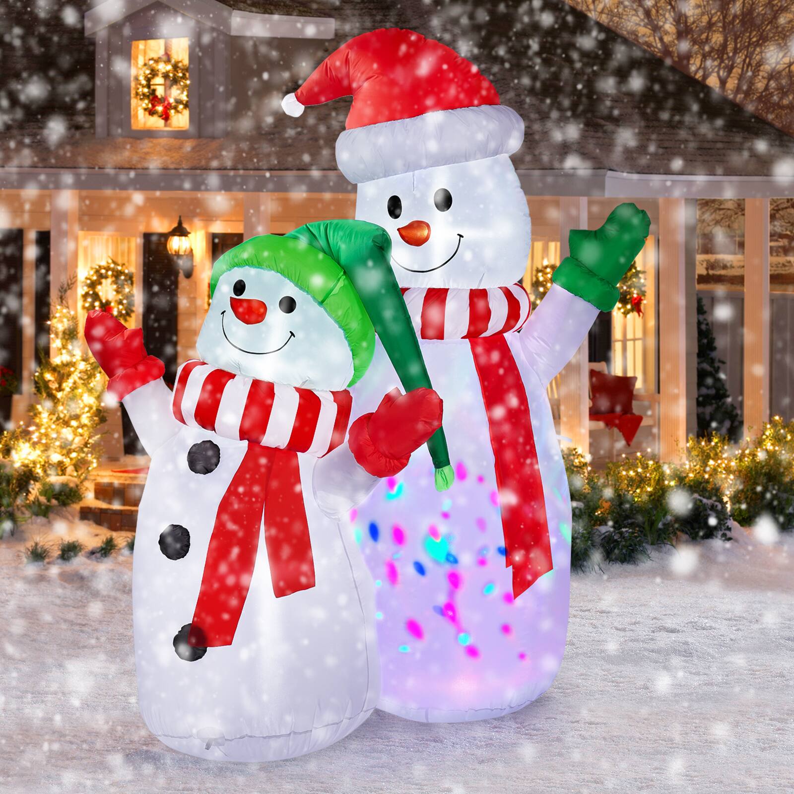 Left. CAMULAND - 6FT Inflatable Christmas Decorations Snowman with Built-in LED Lights for Outdoor Blow-up Decor - White.