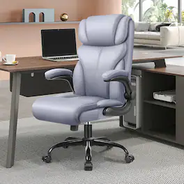 Brick Attic - Office Chair, Ergonomic Computer Desk Chairs, Executive Leather Chair with Adjustable Flip-up Armrests, Rocking Function - Gray