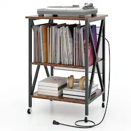 Costway - Record Player Stand Vinyl Record Storage Table Holds Up to 121 Vinyl Records - Coffee