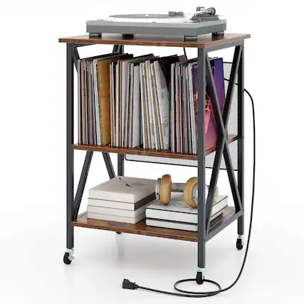 Front. Costway - Costway Record Player Stand Vinyl Record Storage Table Holds Up to 121 Vinyl Records - Coffee.