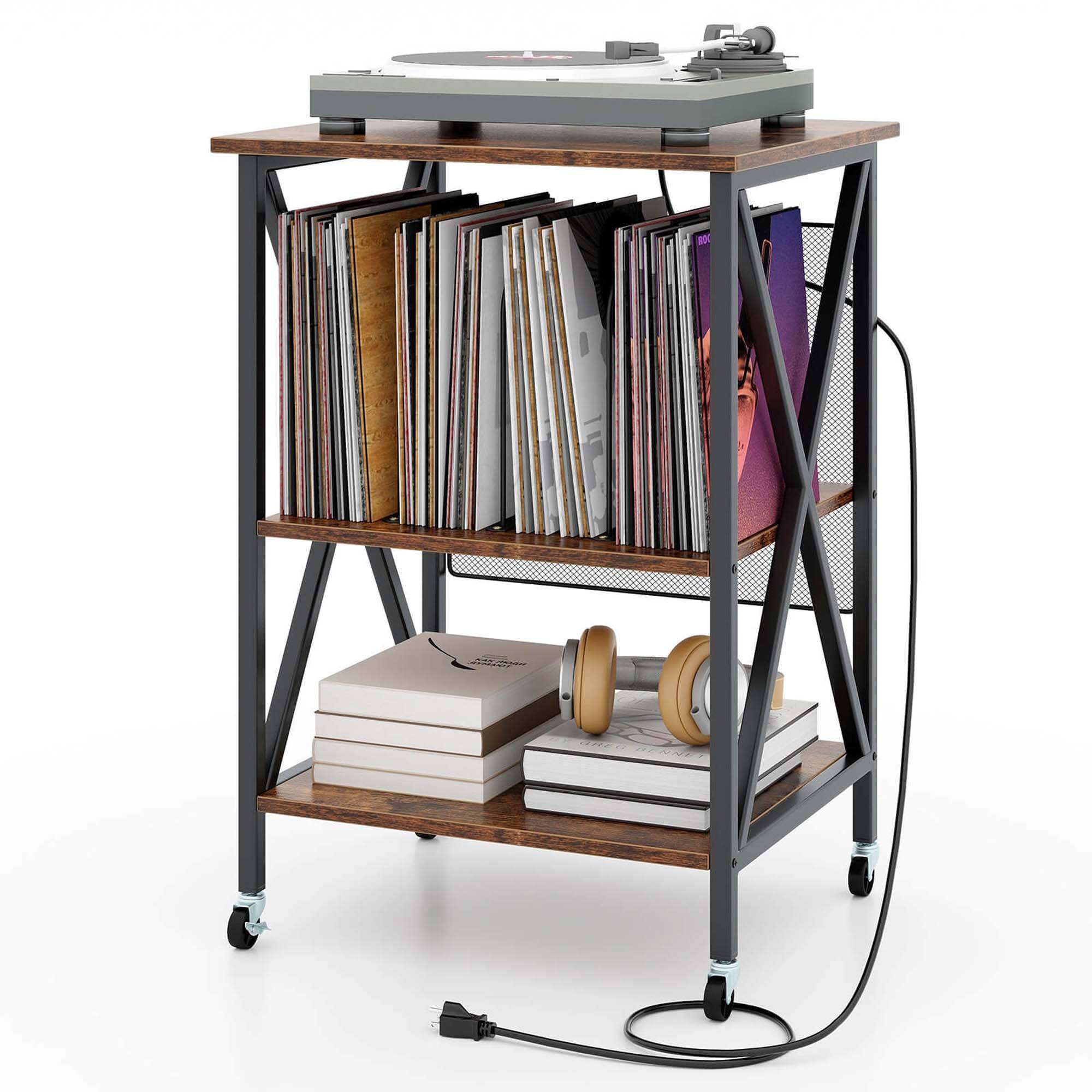 Front. Costway - Costway Record Player Stand Vinyl Record Storage Table Holds Up to 121 Vinyl Records - Coffee.