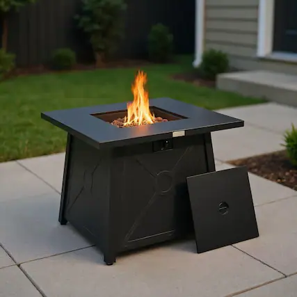 Front. Kadyn - Fire Pit Table Fire Bowl TableOutdoor Firepit Table30 Inch Square Propane Gas Fire Table with Waterproof Cover - Black.