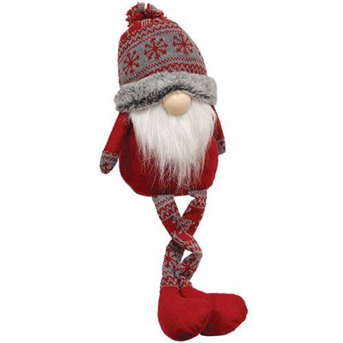 Front. BreeBe - *Large Nordic Snowflake Beanie Hat Dangle Leg Gnome - Red.