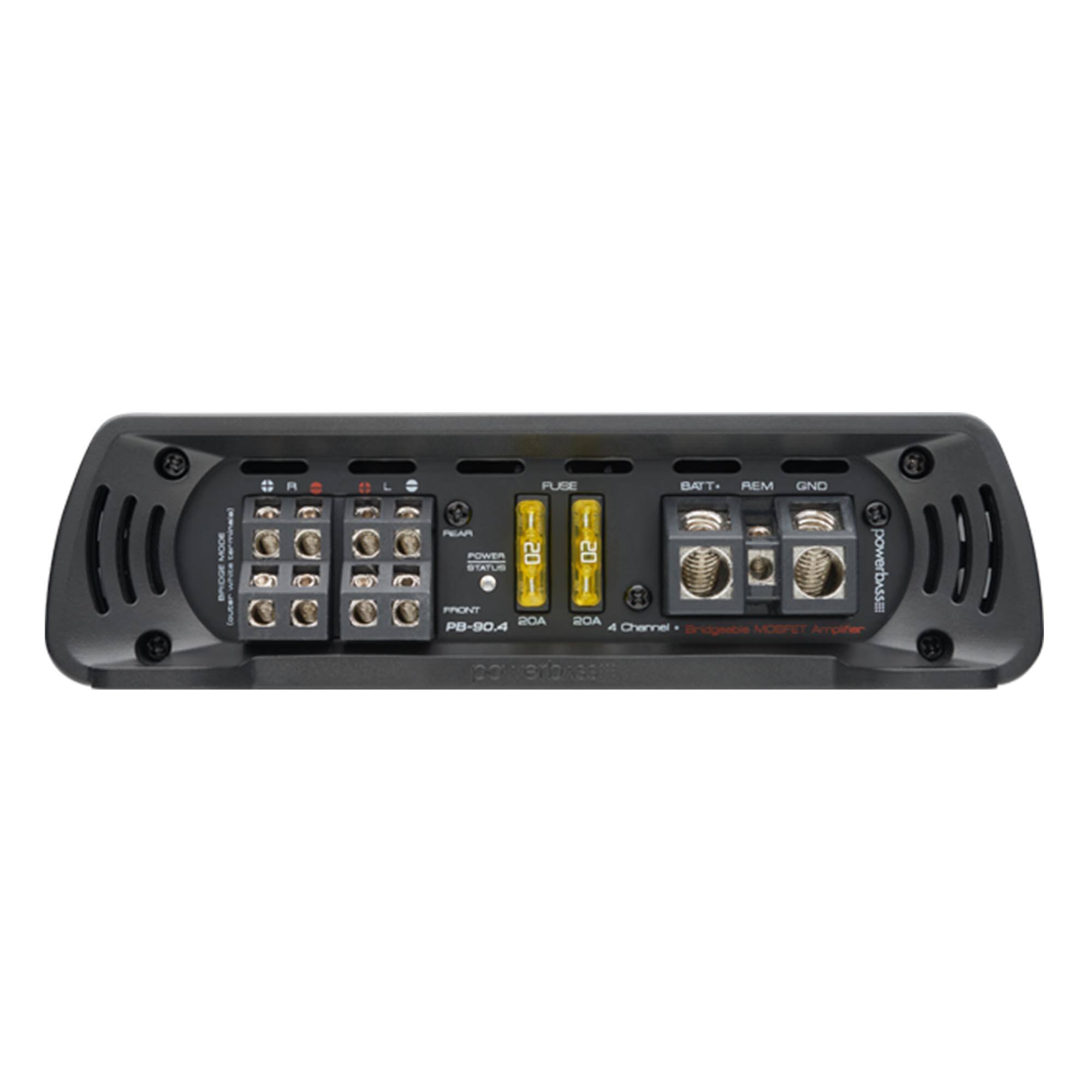 MOOE BADOE whaa I R FUEE BATT- REM GND I I a REAR POWER 20 OS STAL ssvqaMod FRONT AOS AOS PB-90.4 4 Channel Bridgeable MOSFET Amplifier 23 power