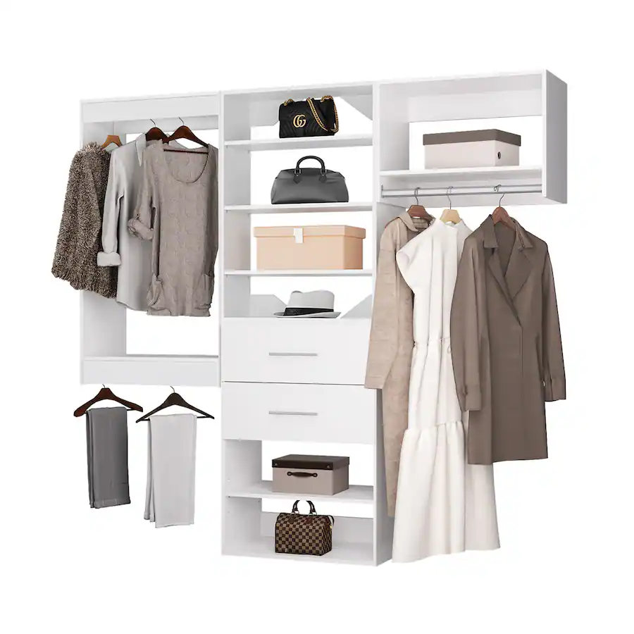 LOVMOR 66 in White Modular Closet System Unit Customizable Wall Mounted ...