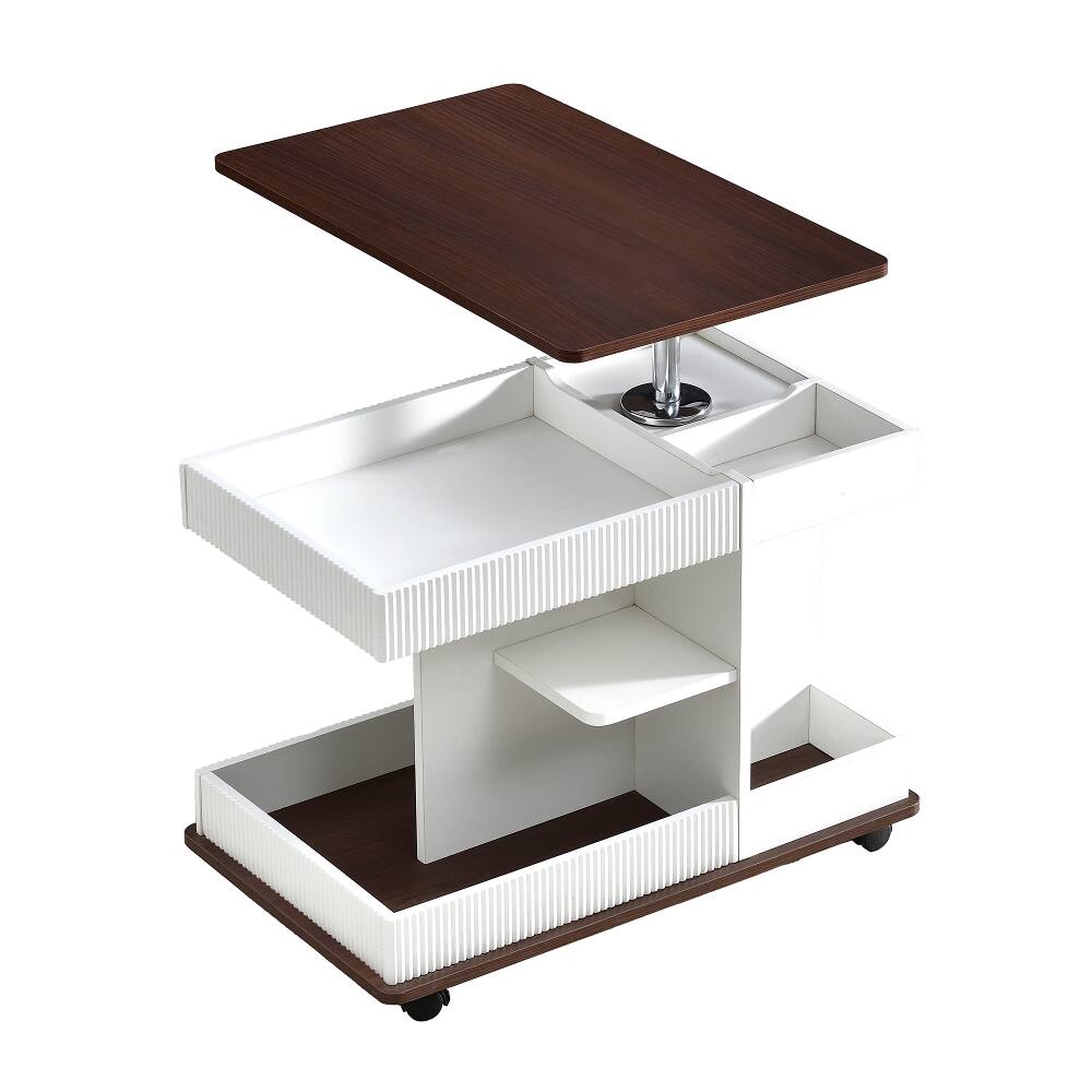 Alt View 8. Loheer - Loheer Adjustable End Table with Wheels Lift-Top Sofa Side Table 360 Rotating Top Small Space Storage Modern White - White.