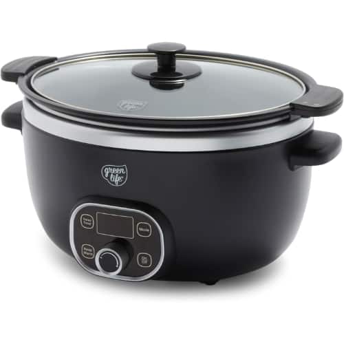 GreenLife - 8QT Slow Cooker, PFAS-Free Ceramic Nonstick Removable Bowl, Programmable, Keep Warm - Black