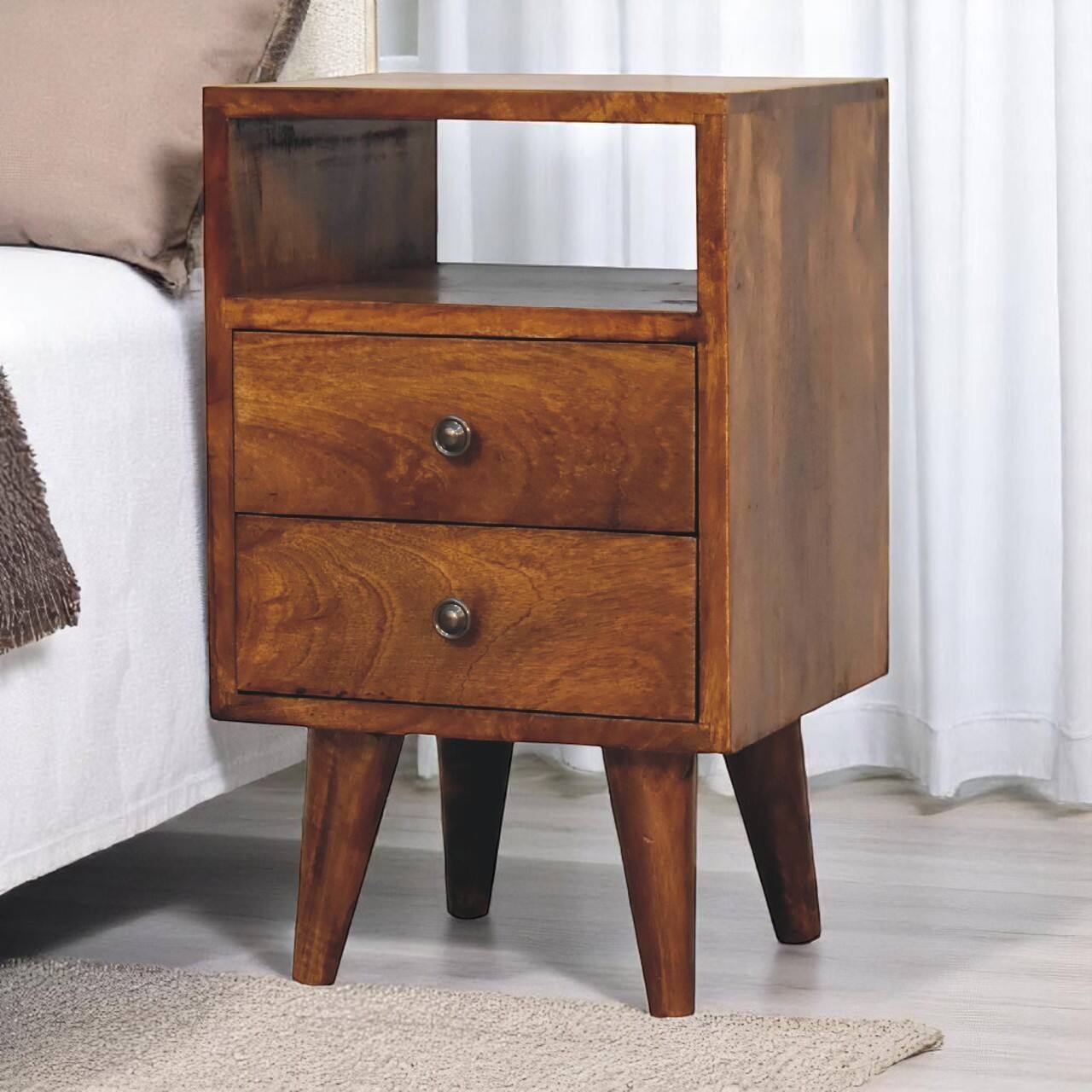 Angle. Artisan Furniture - Artisan Furniture Solid Wood Mini Classic Chestnut Nightstand, 2 Drawer, 1 Open Shelve, Brown - Chestnut.
