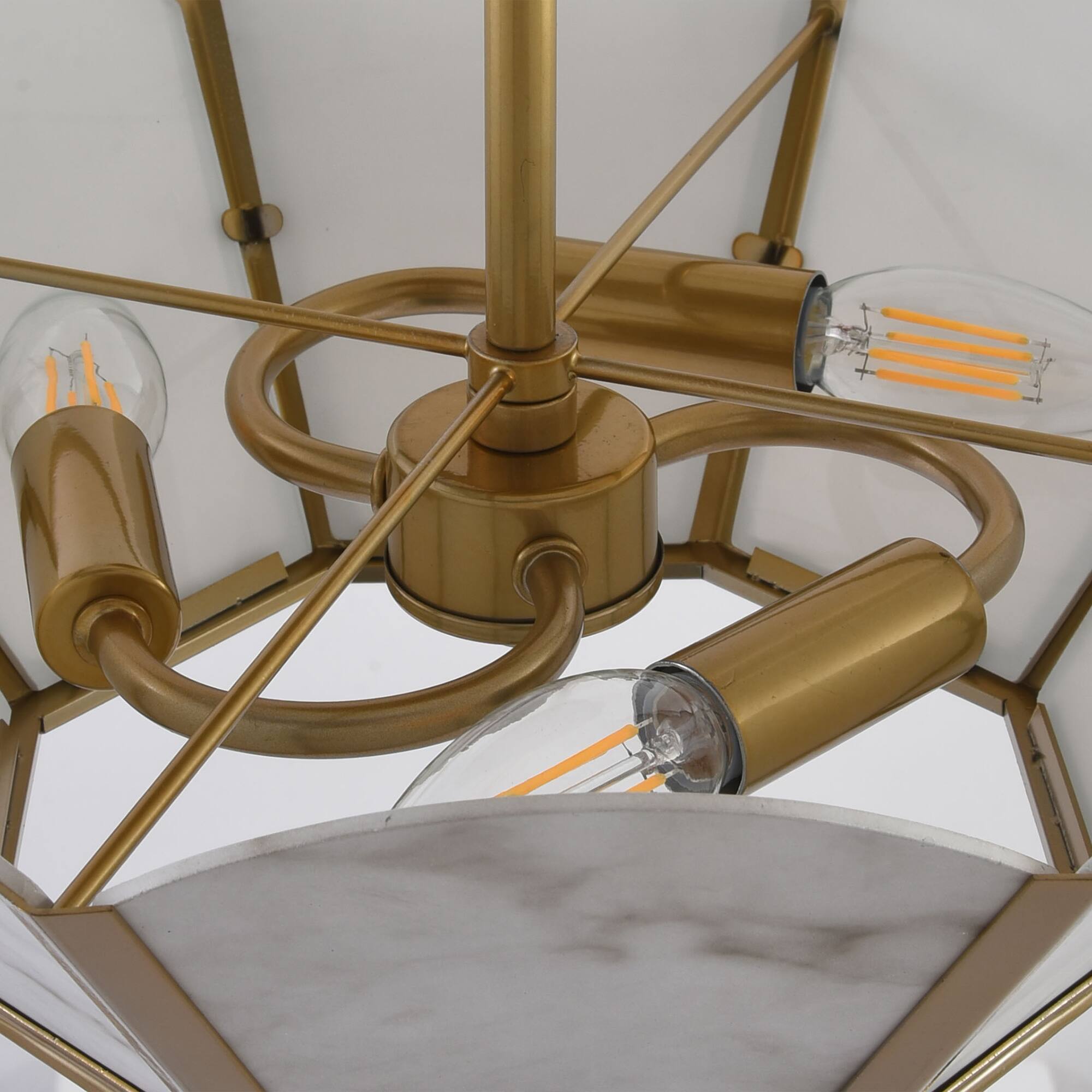Alt View 8. Parrot Uncle - Antique Gold Glass 3-Light Semi-Flush Ceiling Light - Gold.