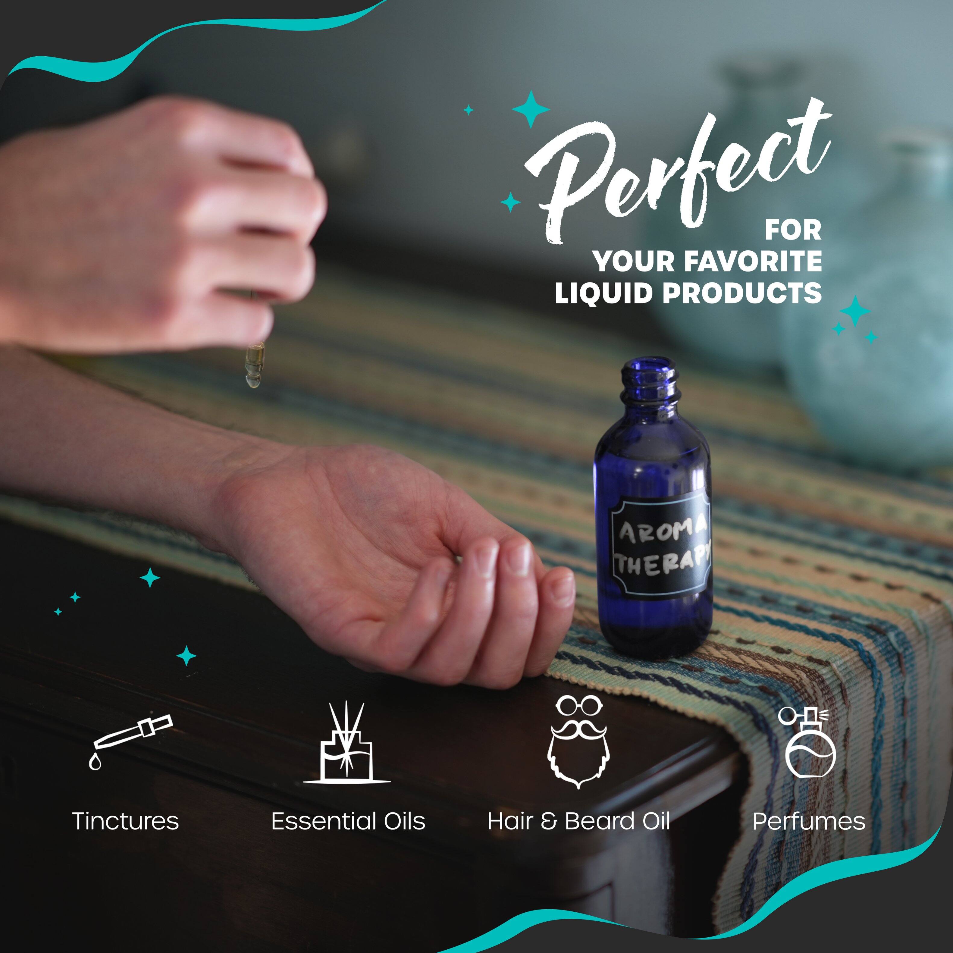 Perfect for your favorite liquid products: Aromatherapy Tinctures, Essential Oils, Hair & Beard Oil, Perfumes